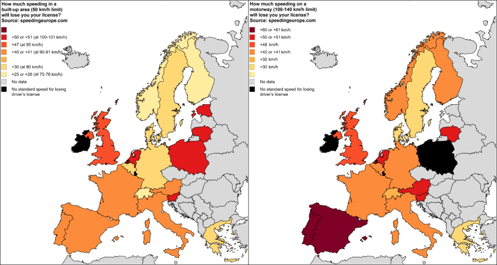 Map comparing driving licence
