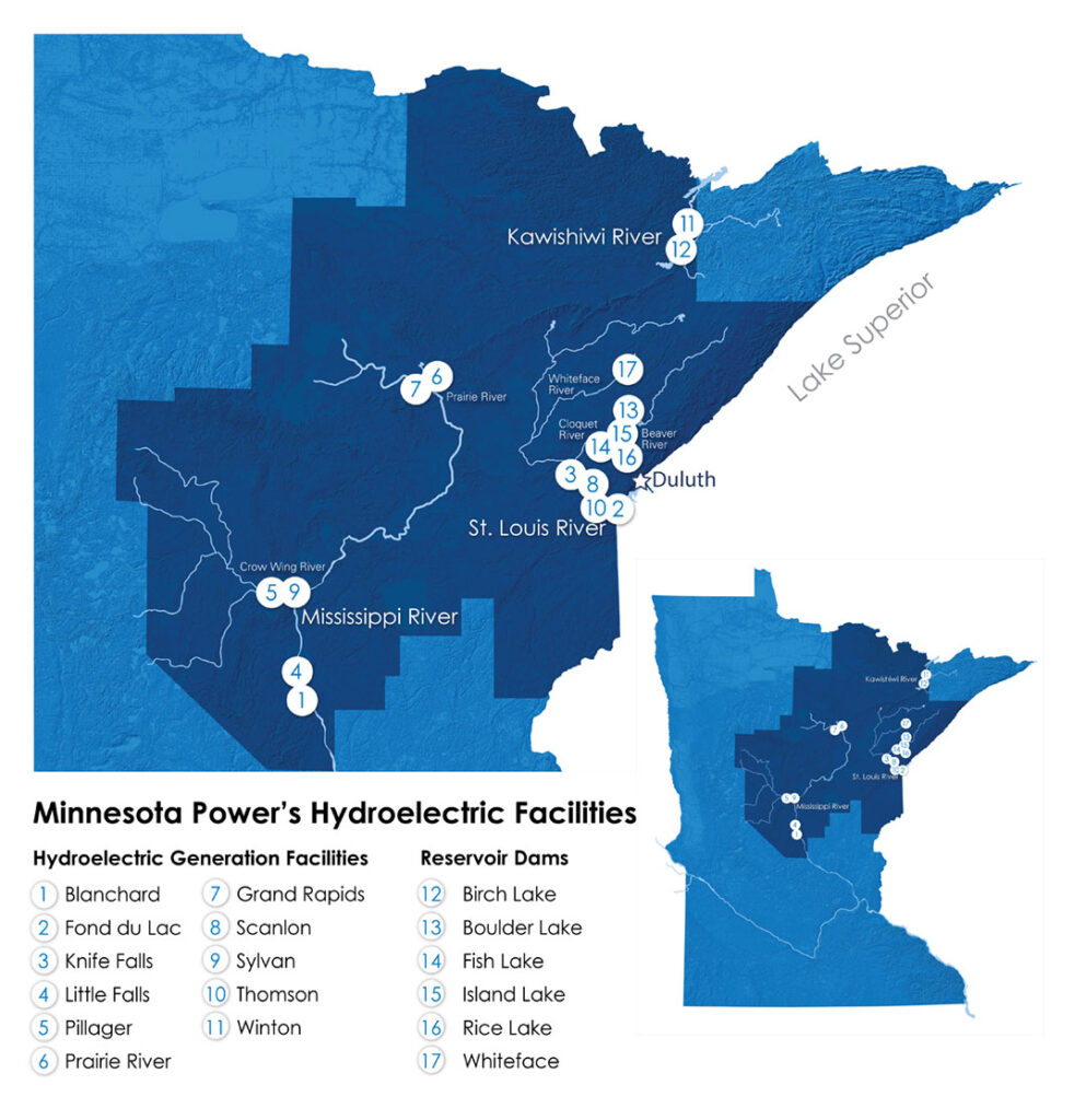 Map of Minnesota Power’s hydroelectric generation facilities